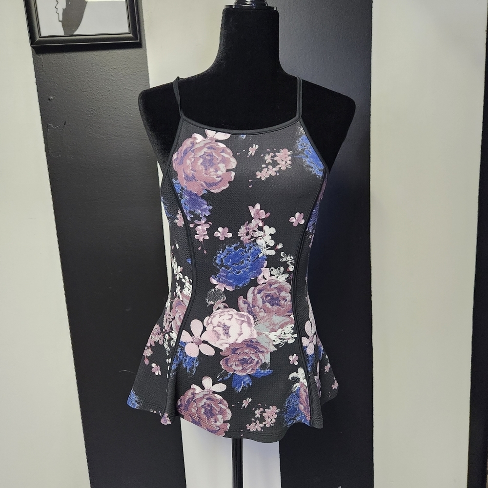 Floral Peplum High Neck Tank Top